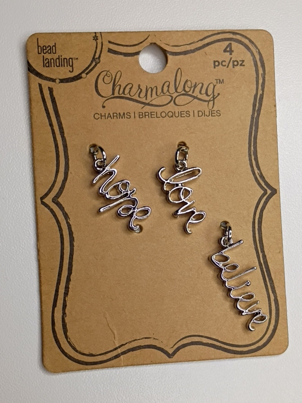 Silver 'hope, love, believe' Word Charms - Set of 3